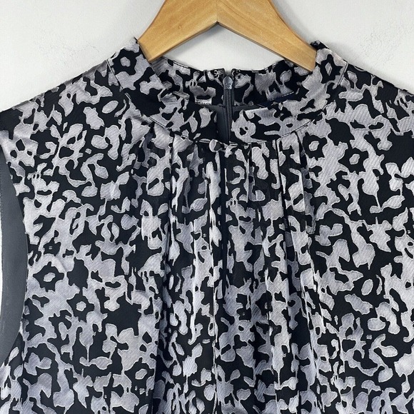 Brooks Brothers Gray Black Sleeveless Burnout Shift Dress 16 Mock Neck - Picture 3 of 16